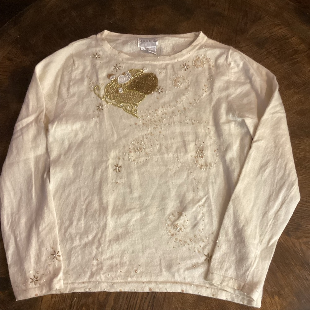 Just B Cream Long Sleeve  Sweater with Gold Accents